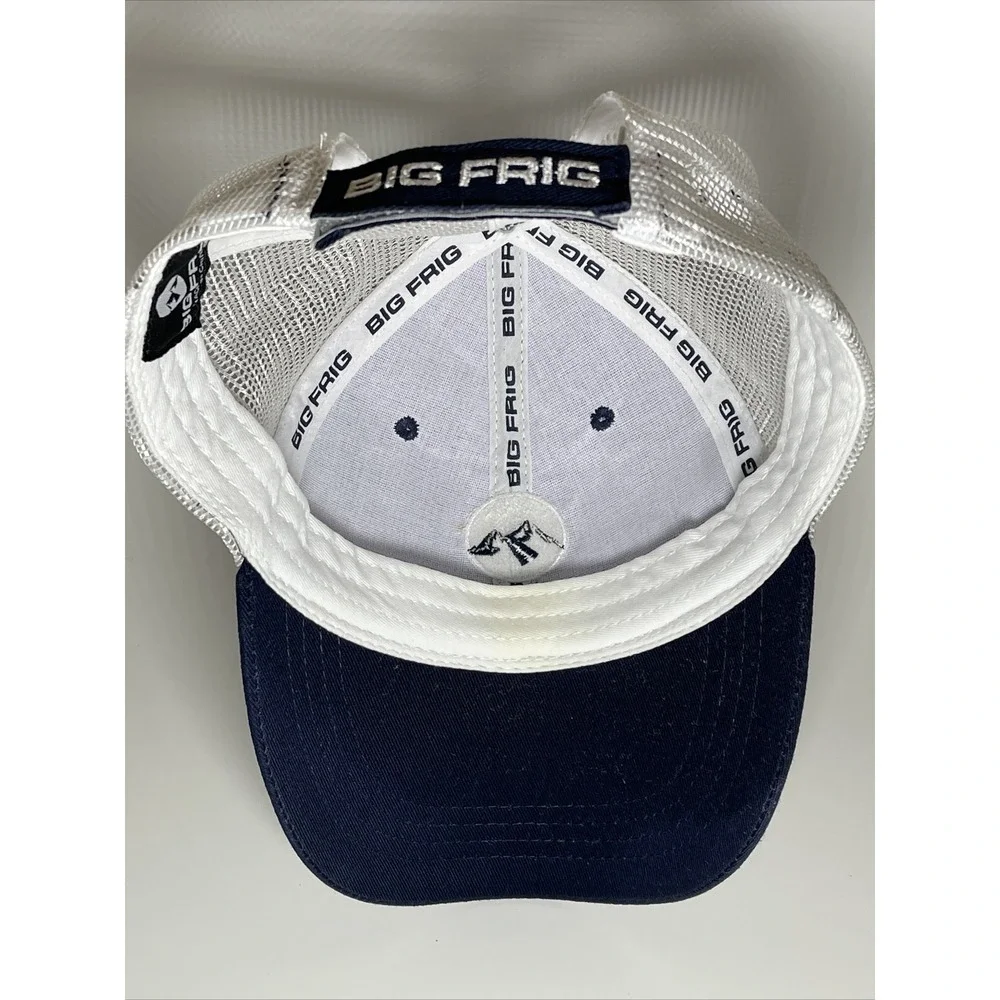 Big Frig Trucker Hat Navy Blue White Mesh Back Adjustable Snapback Mountain Logo